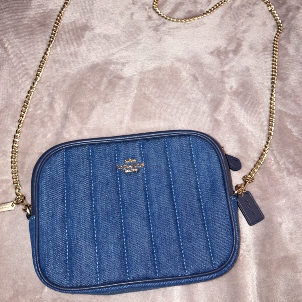 Brand new coach denim purse with gold chain strap